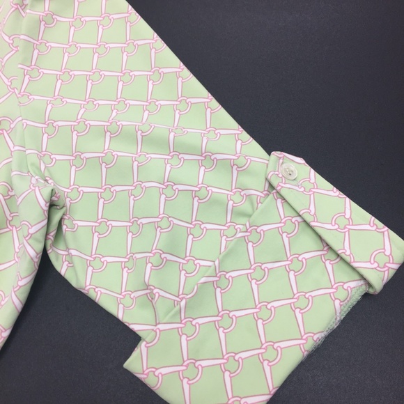 J Mclaughlin green chainlink short sleeve collared button front top medium - Picture 9 of 11